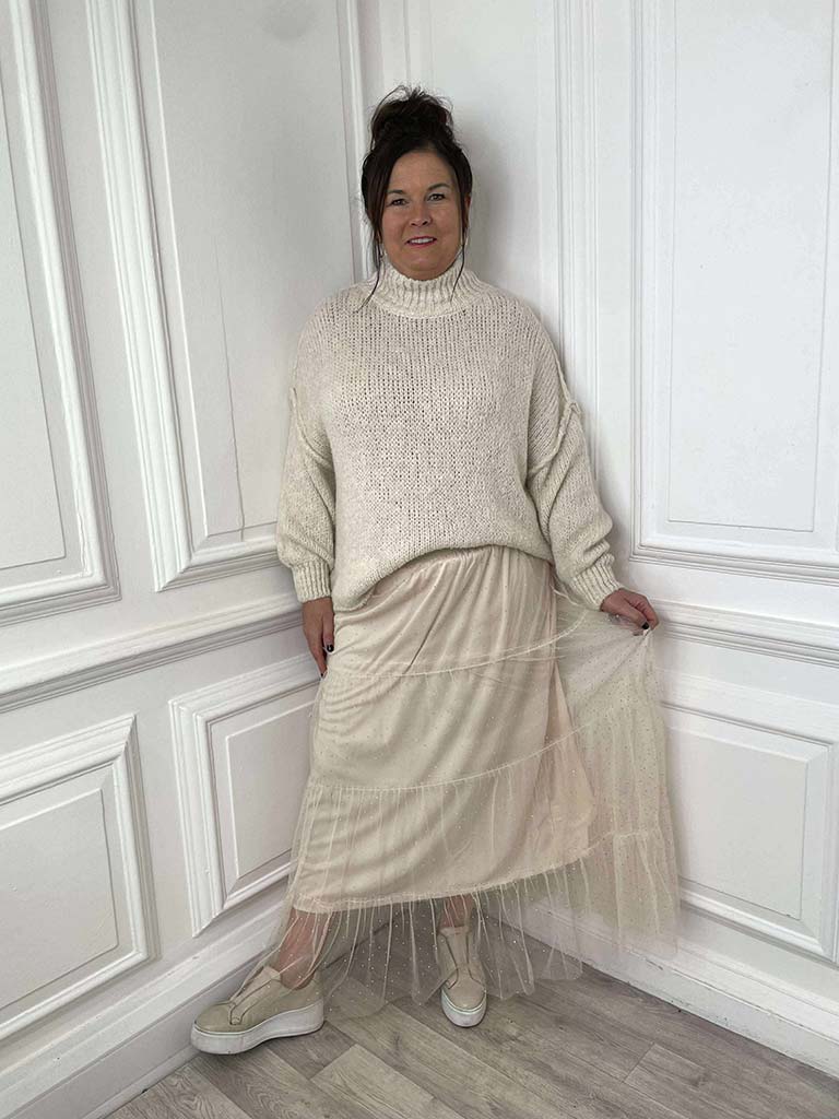 Studded Tulle Skirt - Ecru