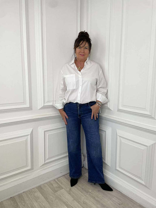 Loose Wide Leg Jeans - Dark Blue Wash