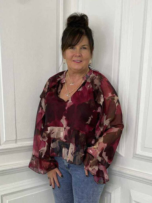 Vintage Floral Smock Top - Burgundy