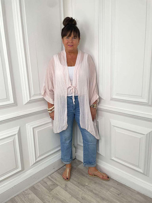 Oversized Tie Kimono - Blush