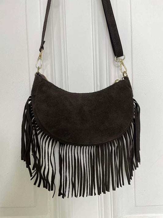 Suede Fringed Bag - Chocolate