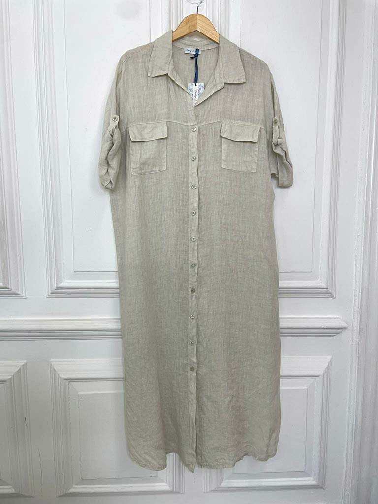 Linen Pocket Shirt Dress - Stone