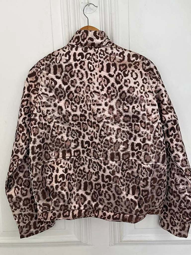 Metallic Leopard Print Bomber Jacket