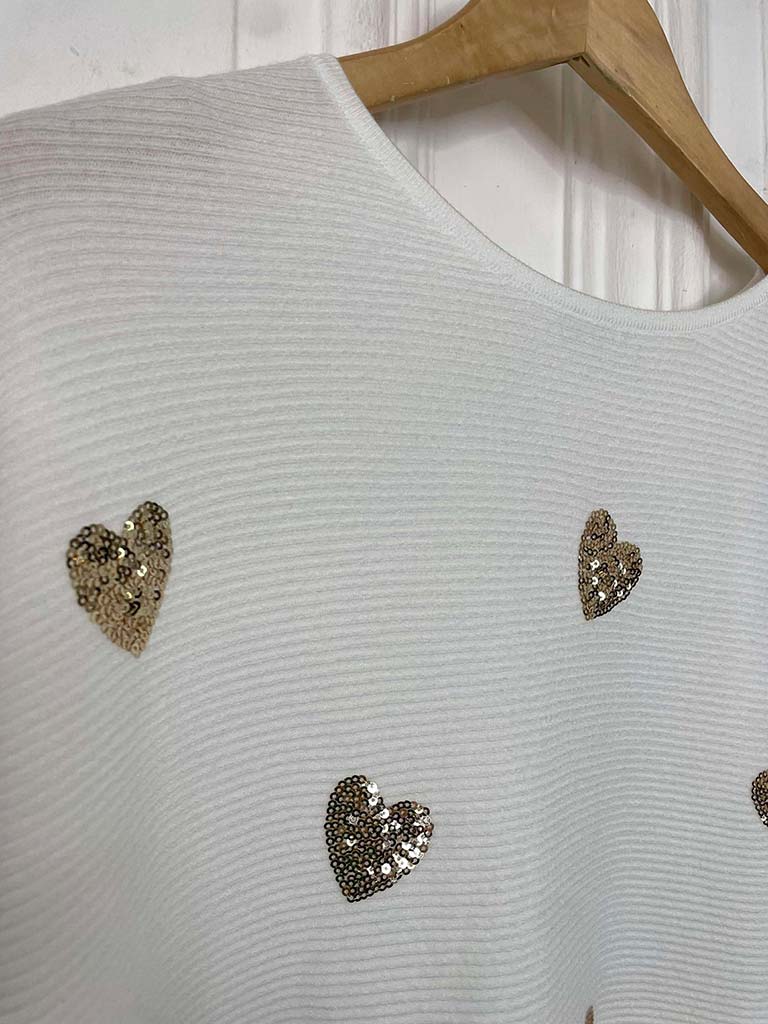 Sequin Heart Knit - Winter White