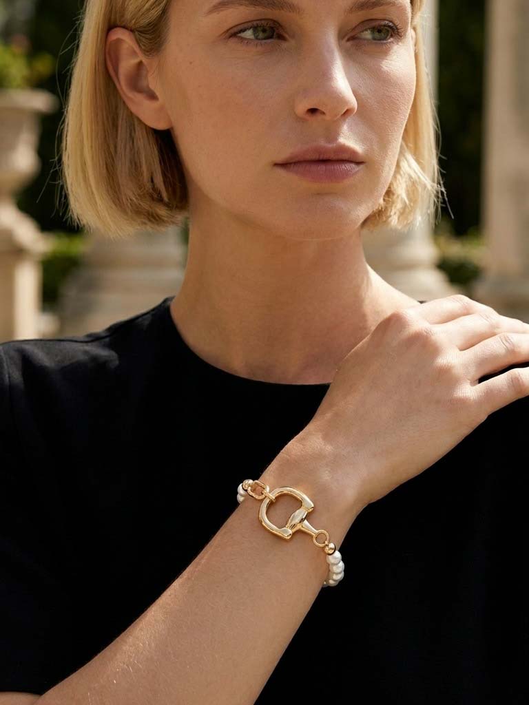 Envy Beaded Snaffle Bracelet - Pearl & Gold