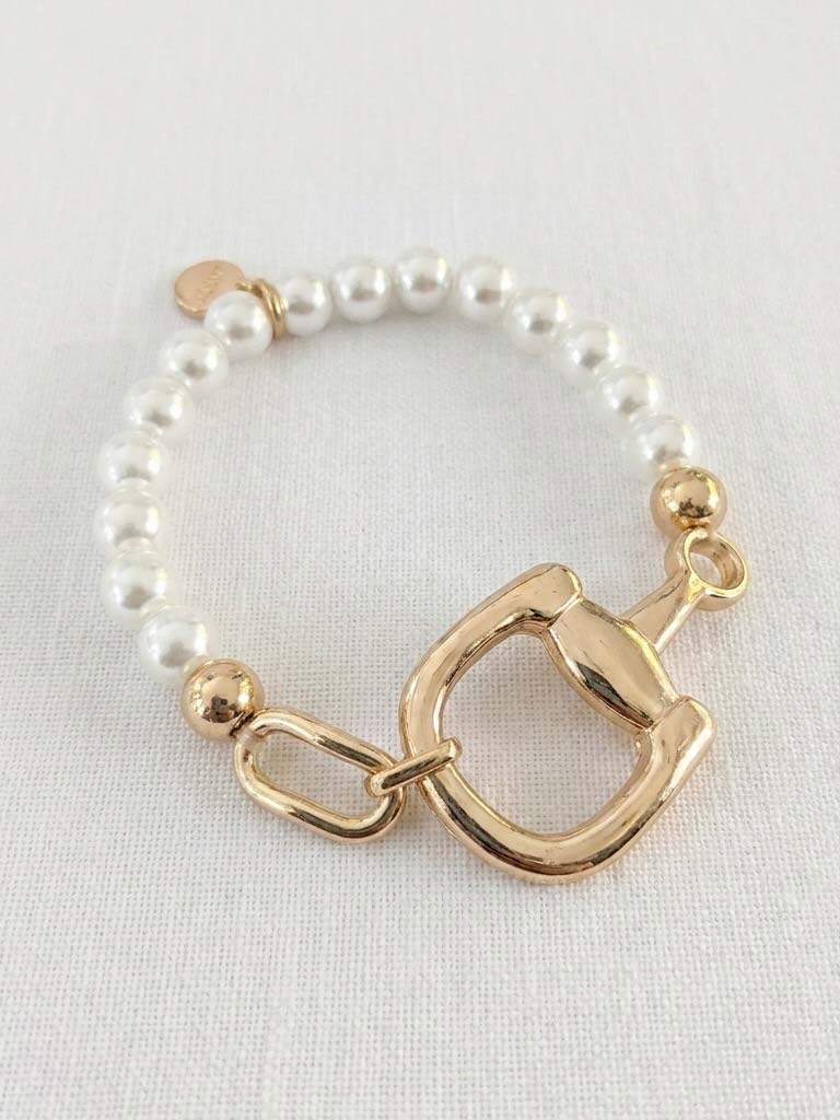 Envy Beaded Snaffle Bracelet - Pearl & Gold