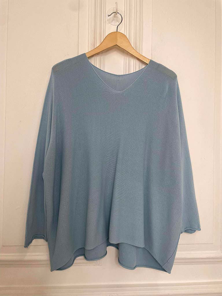 V-Neck Raw Edge Knit - Sky