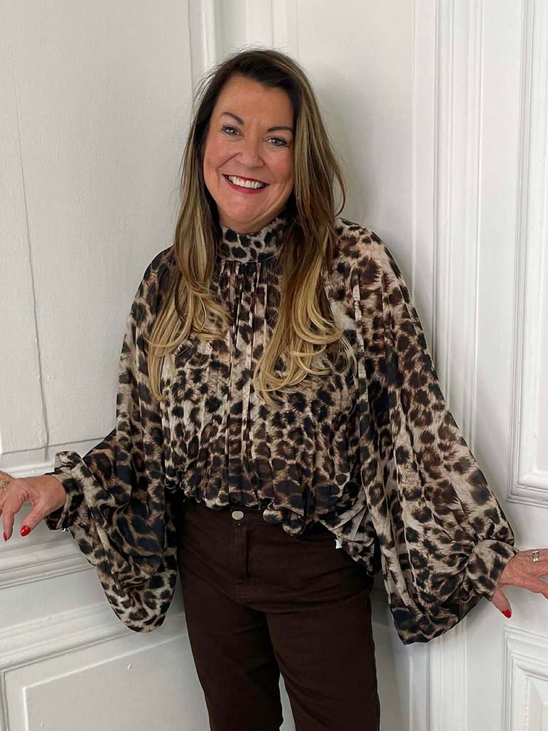 Pleated Leopard Blouse