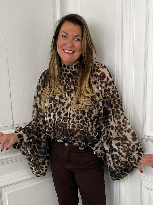 Pleated Leopard Blouse
