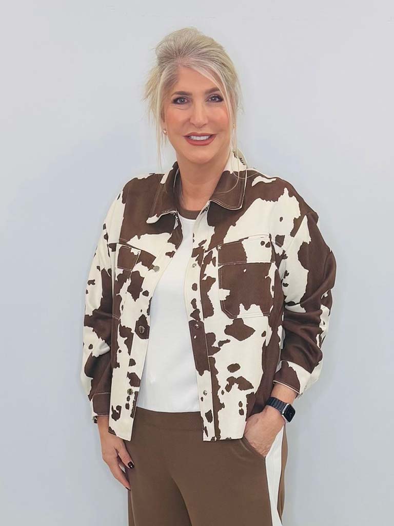 Malissa J Faux Suede Cow Print Jacket
