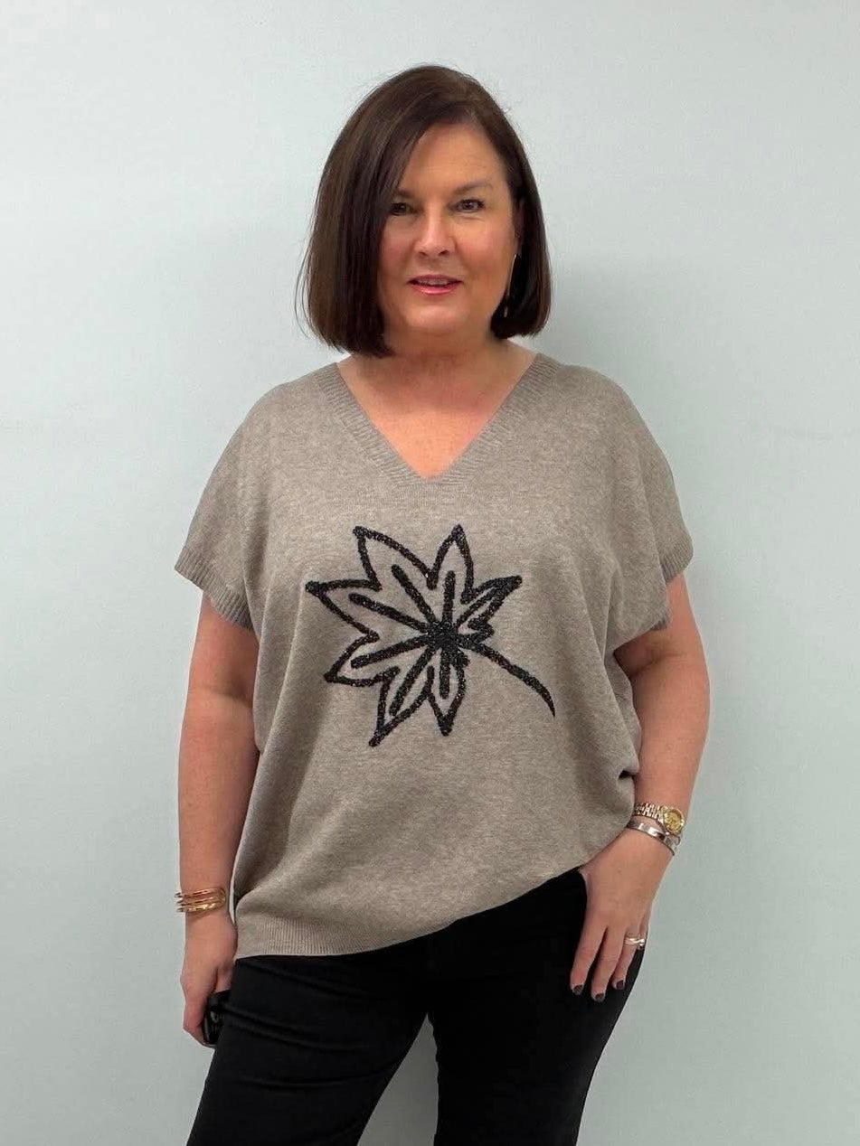 Shimmer Leaf Knit - Taupe