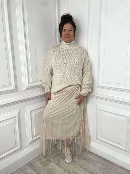 Studded Tulle Skirt - Ecru