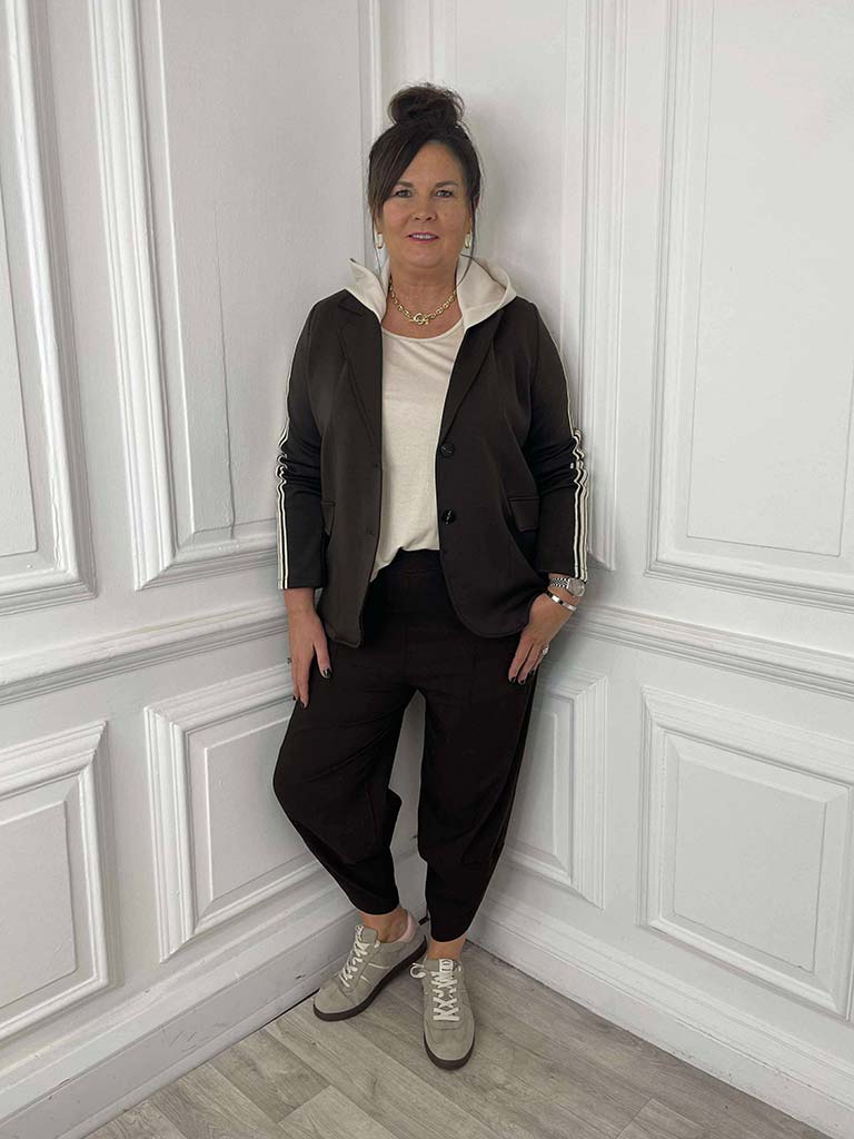 Hooded Stripe Sleeve Blazer - Dark Chocolate
