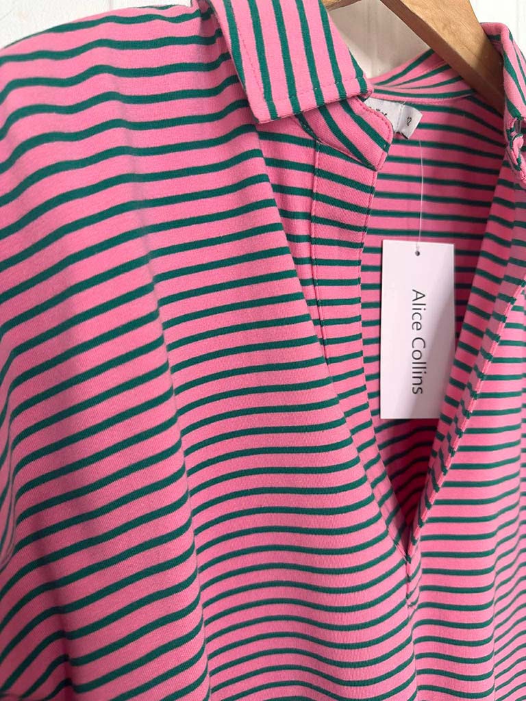 Stripe Collared Top - Pink & Jade