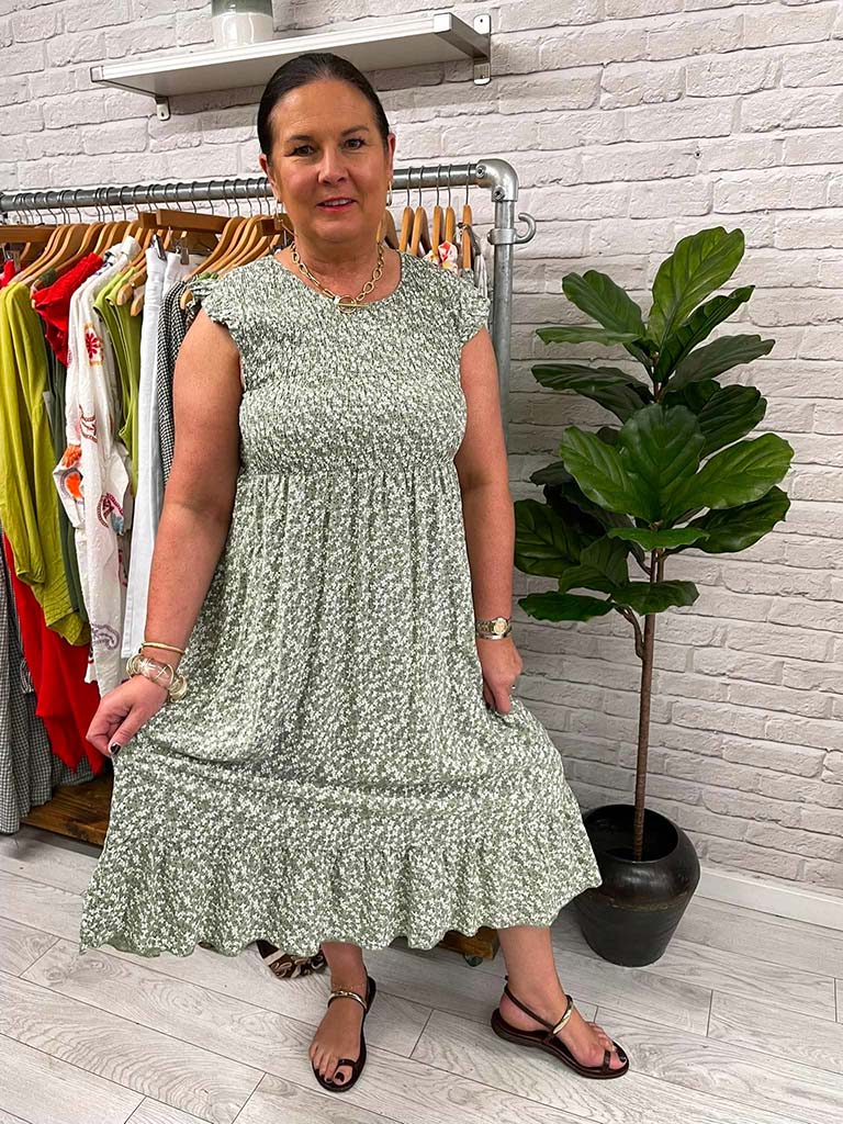 Ditsy Daisy Midi Dress - Sage