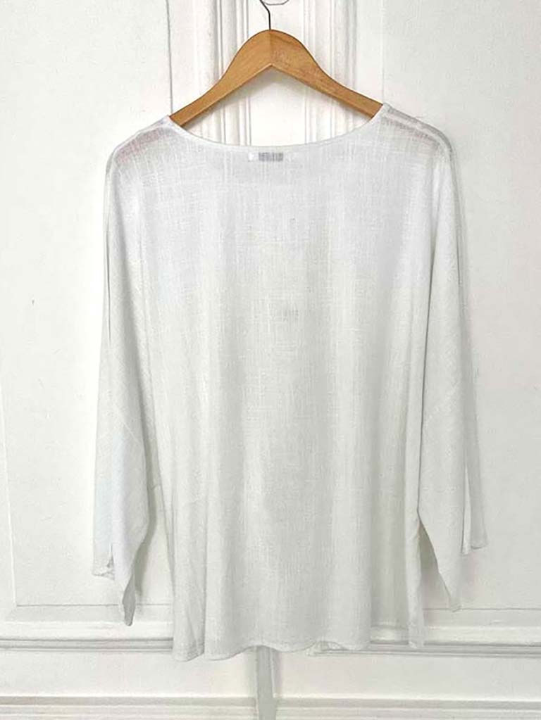 Cotton & Linen Tie Top - White