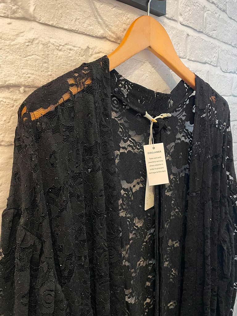 Malissa J Lace & Sequin Duster Jacket - Black