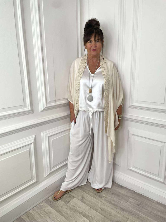 Crochet Edge Kimono - Ecru