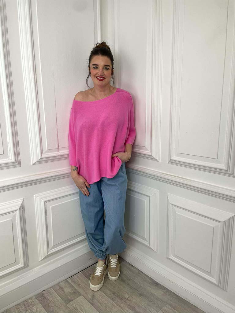 Raw Edge Boxy Knit - Hot Pink