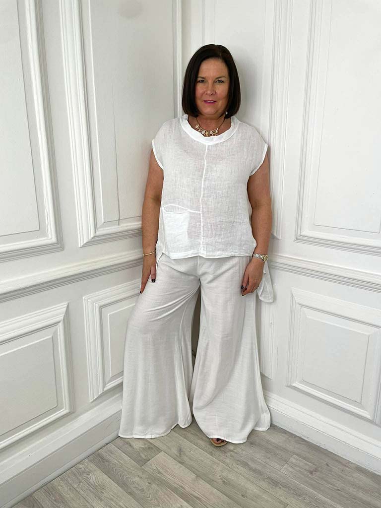 Linen Dip Back Top - White