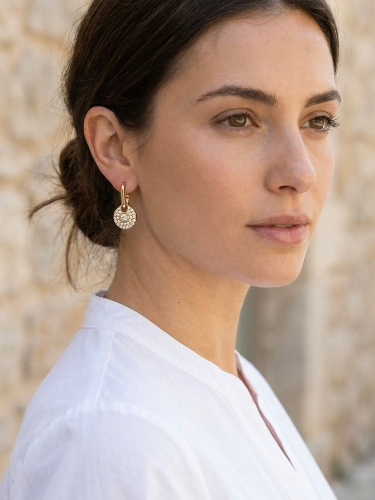 Envy Embellished Disc Hoop Earrings - Gold