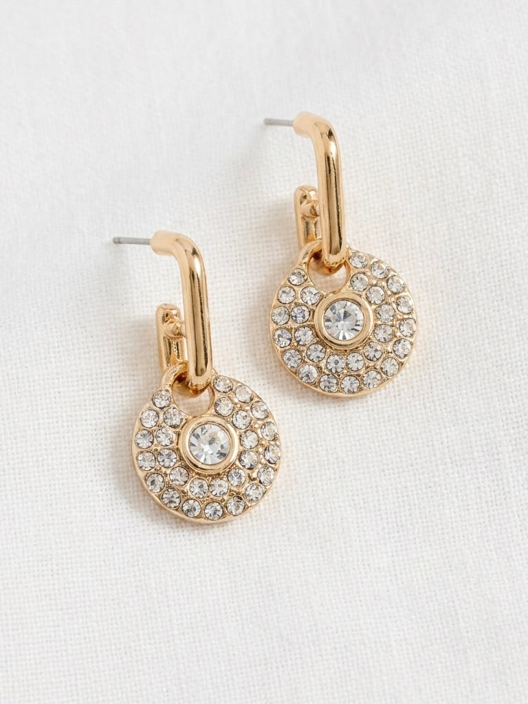 Envy Embellished Disc Hoop Earrings - Gold