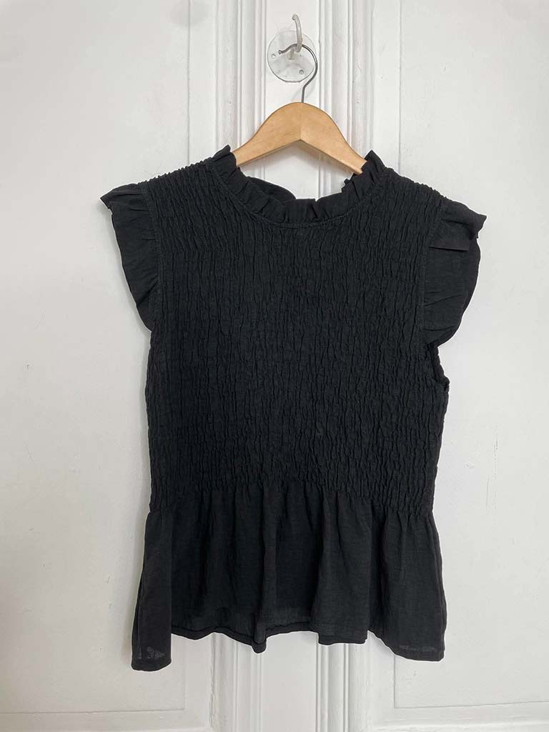 Shirred Frill Top - Black