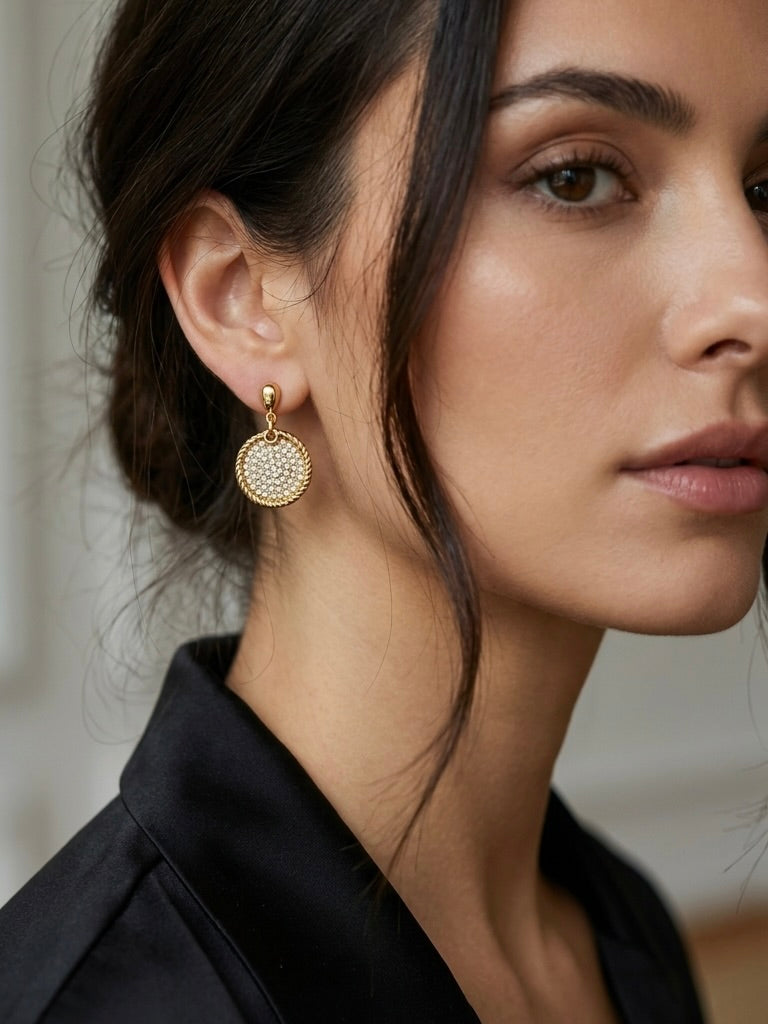 Envy Embellished Disc Earrings - Gold