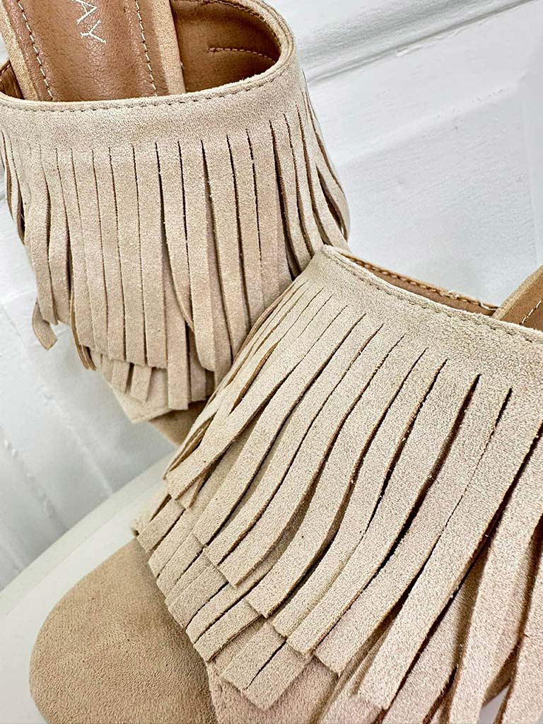 Fringed Mule Sandal - Stone