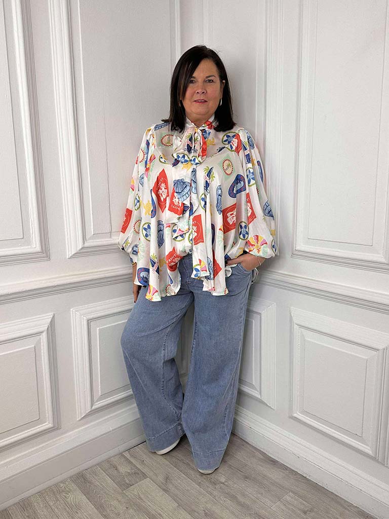 Tahiti Pussybow Blouse - Ocean