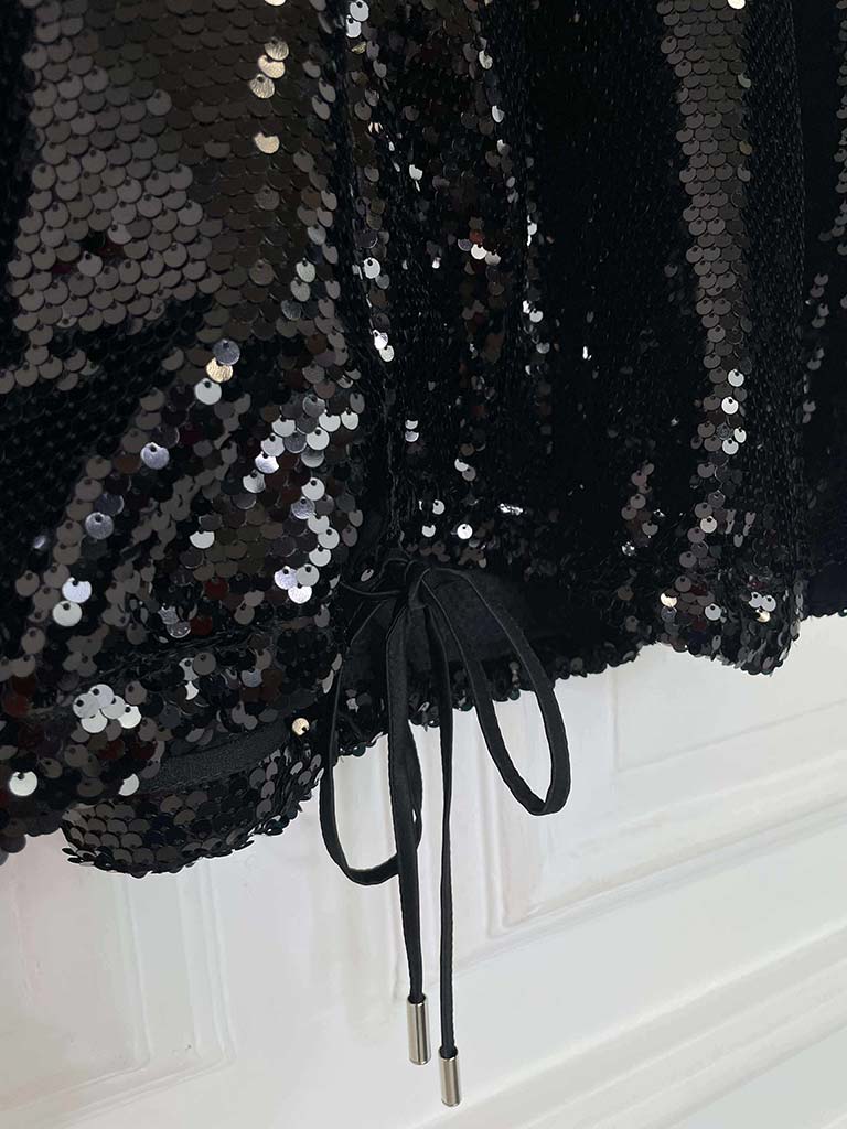 Malissa J Sequin Bomber Jacket - Black