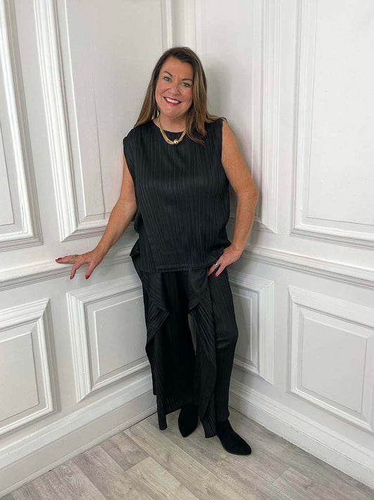 Plissé Co-ord - Black