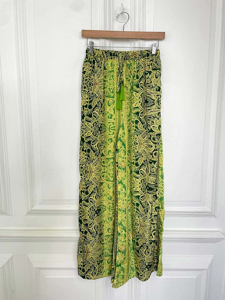 Silk Boho Palazzos - Yellow & Green
