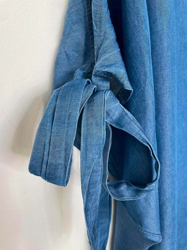 Chambray Tie Sleeve Top - Mid Denim