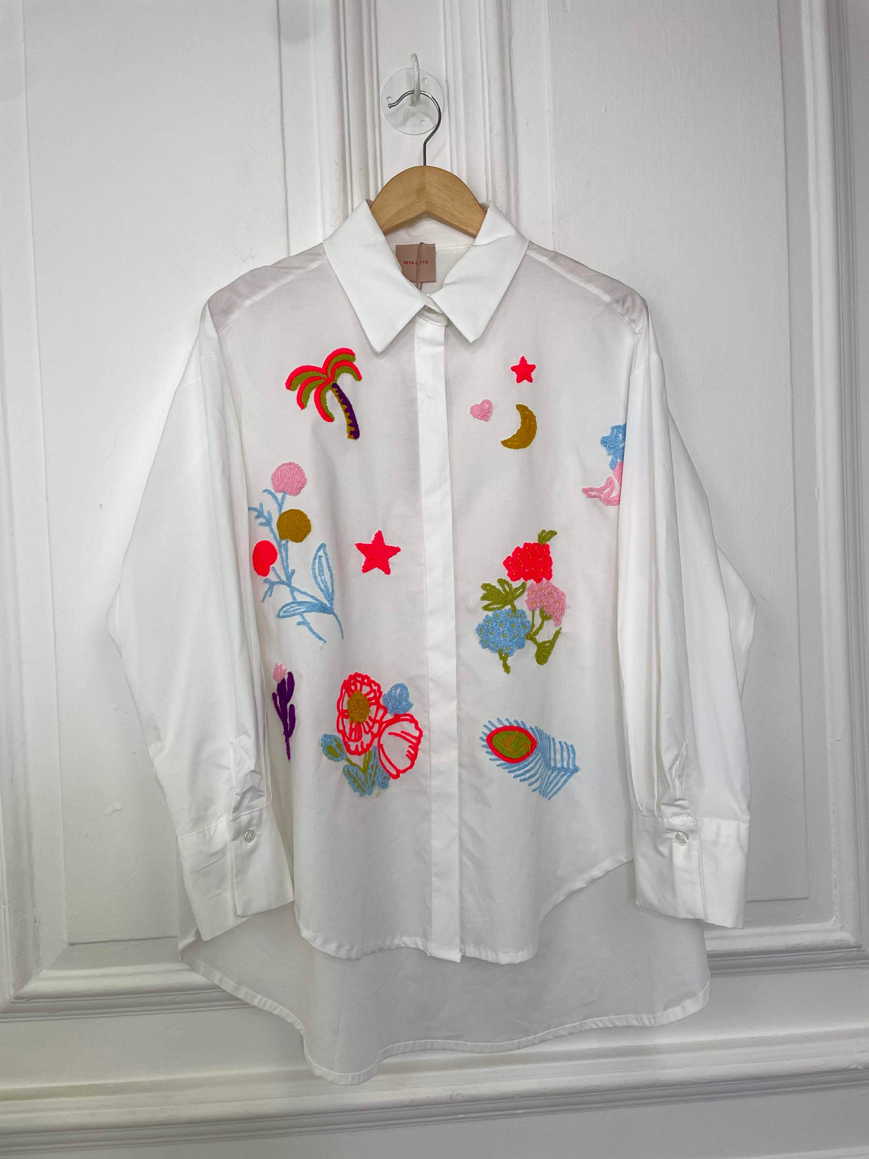 Neon Embroidered Shirt - White