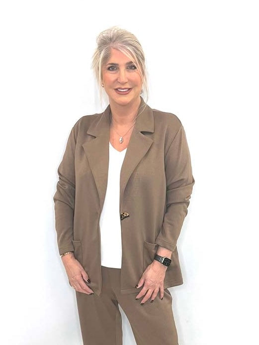 Malissa J Jersey Split Side Blazer - Coffee