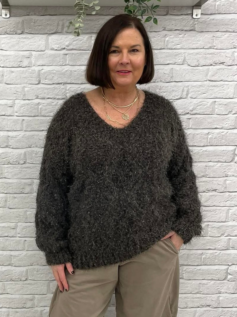 Malissa J Shaggy Shimmer Knit - Chocolate