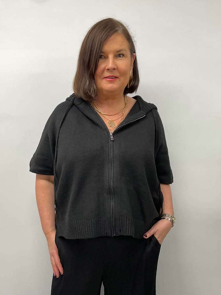Malissa J Hooded Zipped Knit - Black