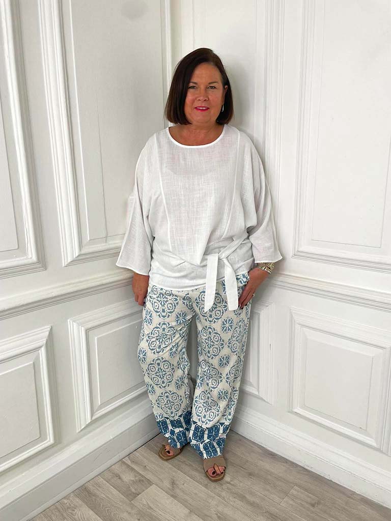 Tie Front Relaxed Top - White