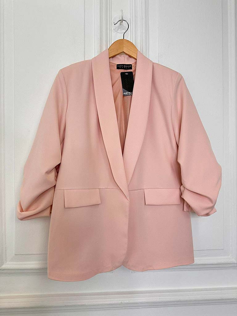 Ruched Sleeve Blazer - Blush Pink