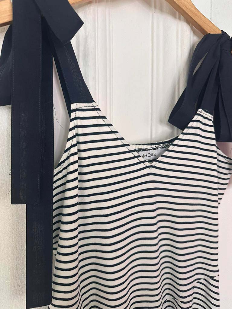 Tie Strap Stripe Dress - Navy