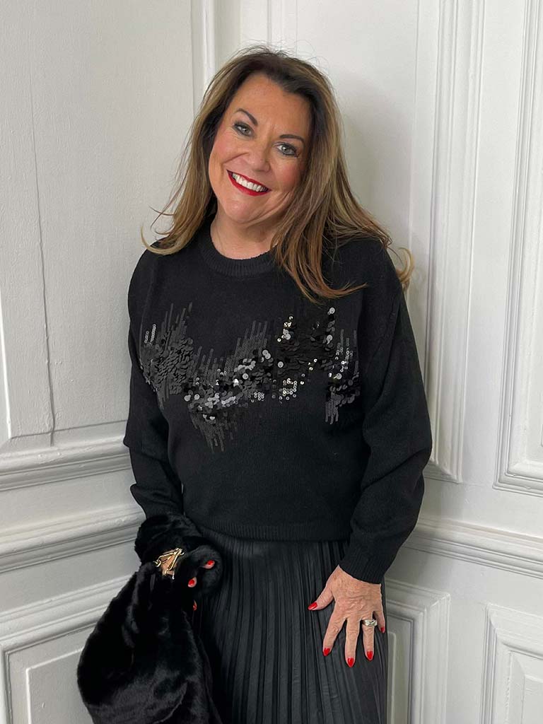 Sequin Aurora Knit - Black