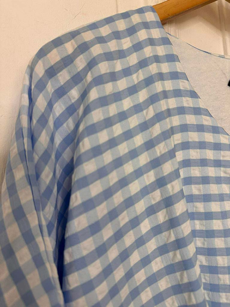 Gingham Gathered Hem Top - Sky