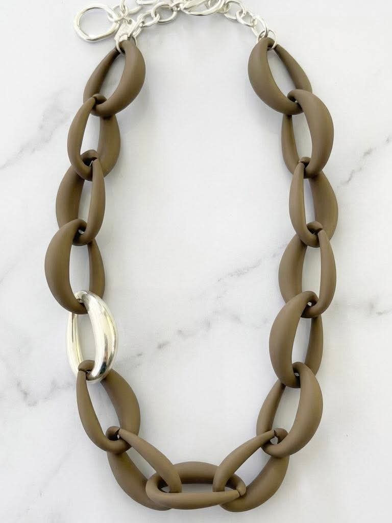 Envy Statement Link Necklace - Taupe & Silver