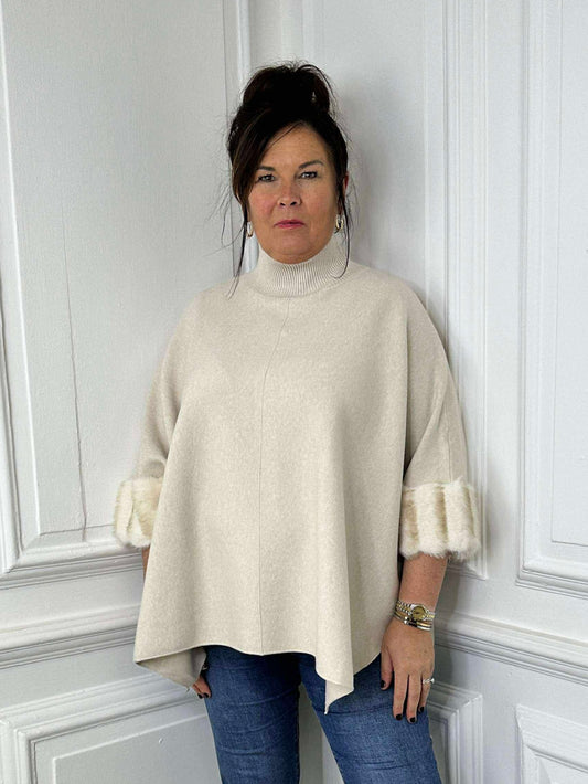 Faux Fur Boxy Knit - Almond