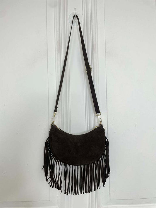 Suede Fringed Bag - Chocolate