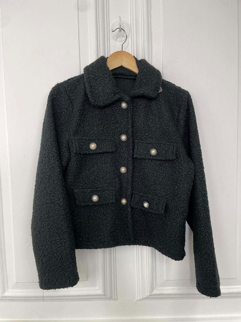 Boucle Pearl Button Jacket - Black