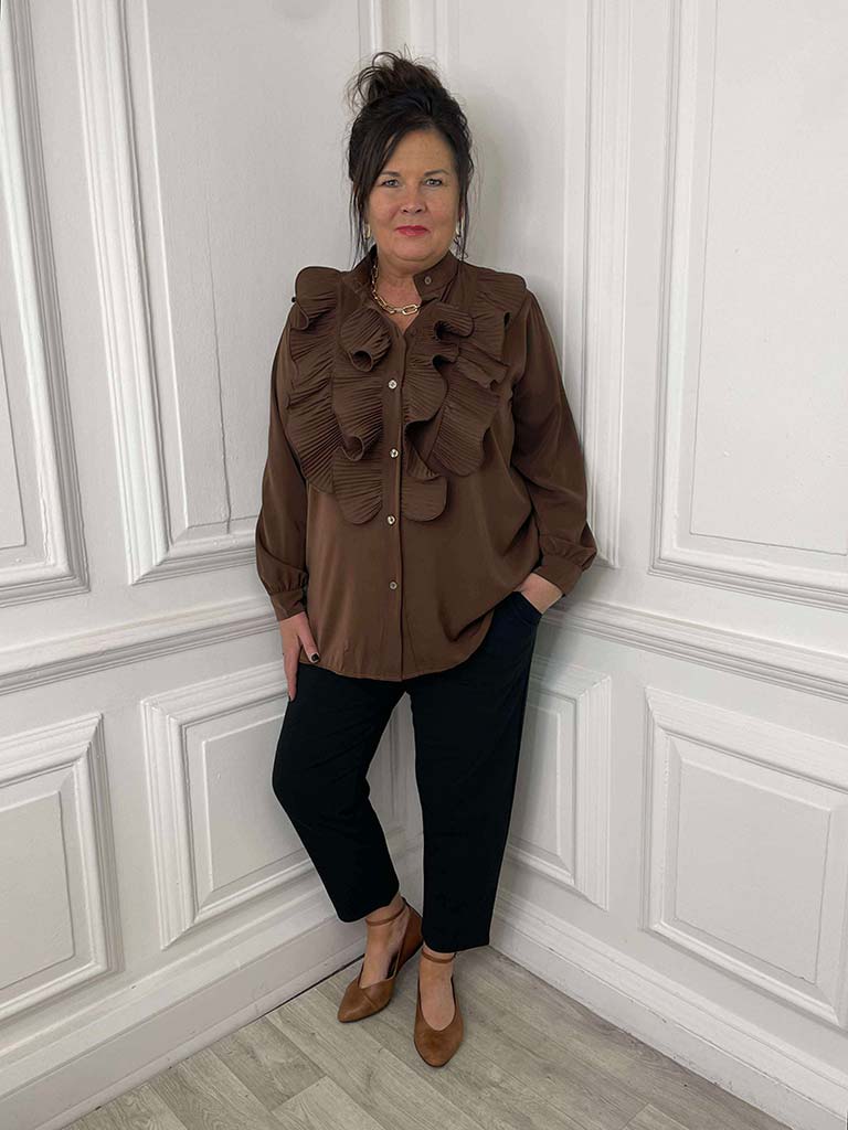 Plissé Ruffle Shirt - Chocolate