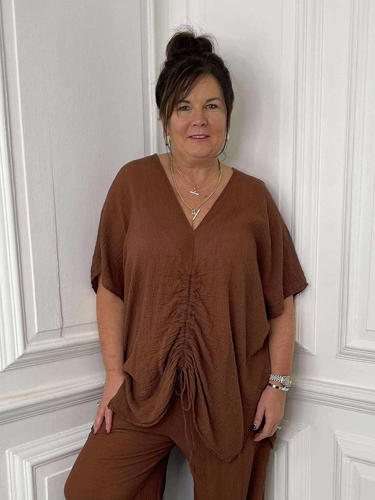 Seersucker Drawstring Top - Burnt Umber