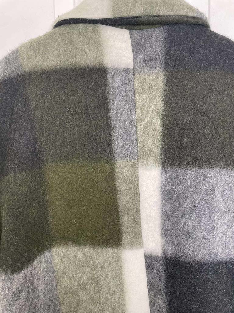 Check Wool Mix Coat - Khaki